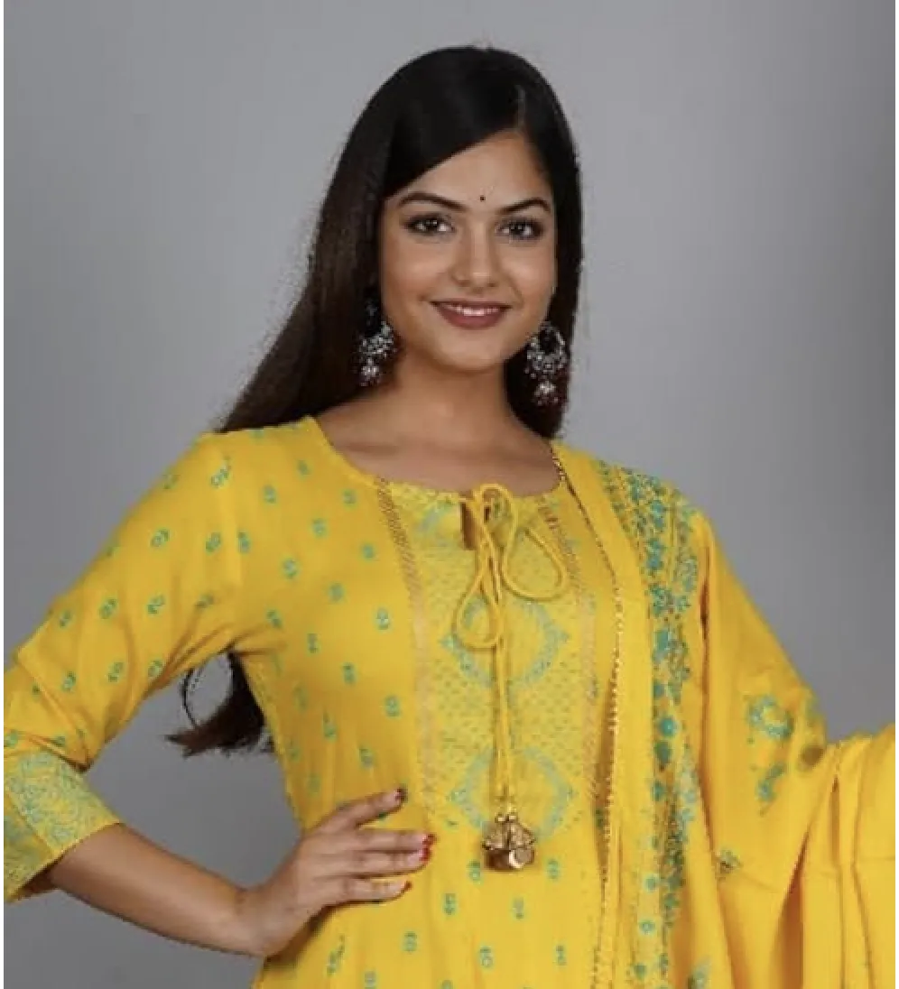 Cotton Anarkali Indian Kurti for Women Summer Dress Kurta Pant with Dupatta Set
