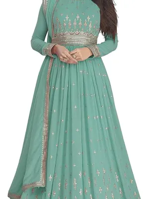 Ready To Wear Indian Party Wear Women's Embroidery Faux Georgette Anarkali Floral Gown For Women