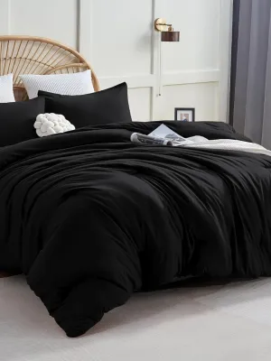 Comforter Set Black, 3 Pieces Lightweight Comforters Queen Size Quilted Bedding Sets, All Season Breathable Solid Down Alternative Comforter