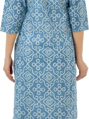 Women's Cotton Indian Bandhej Print Straight Kurta Set