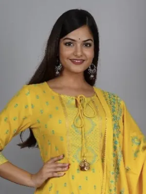 Cotton Anarkali Indian Kurti for Women Summer Dress Kurta Pant with Dupatta Set